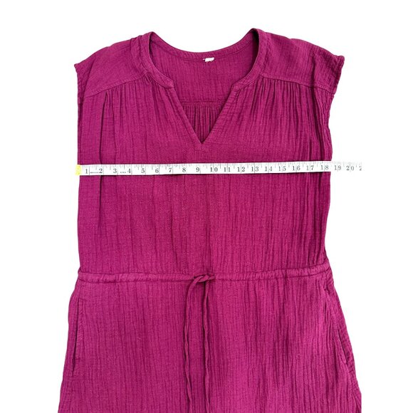 Pact Coastal Gauze Tie-Waist Midi Dress Cap-Sleeve Organic Cotton Magenta Sz XS - Picture 6 of 7